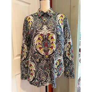 Robert Graham Buton Down Blouse Womens XL Multicolor Eclectic Maximalist Artsy